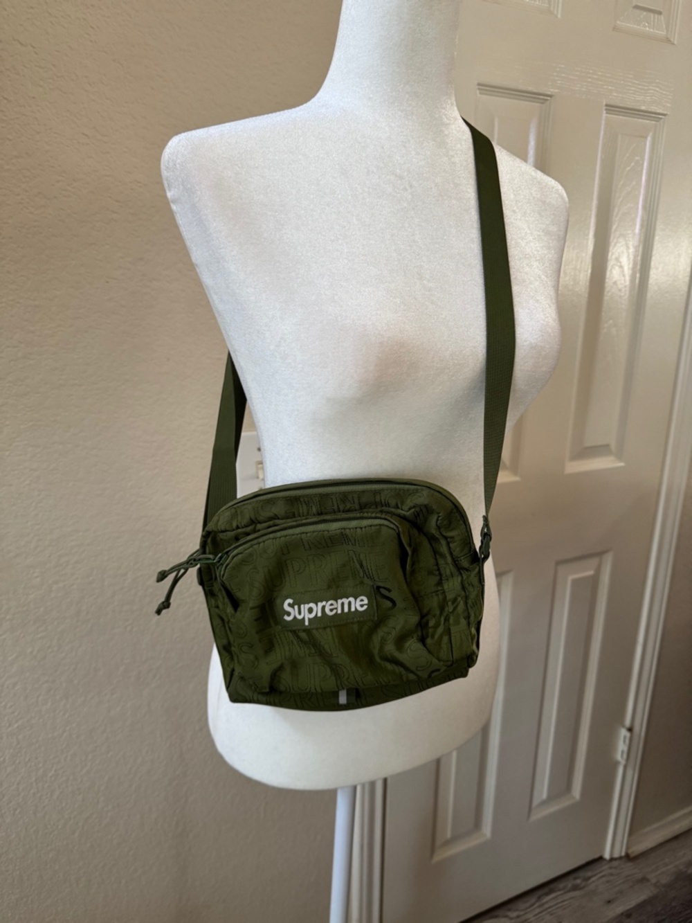 Supreme SS19 Olive Green Shoulder/Crossbody Bag All OVER LOGO Print